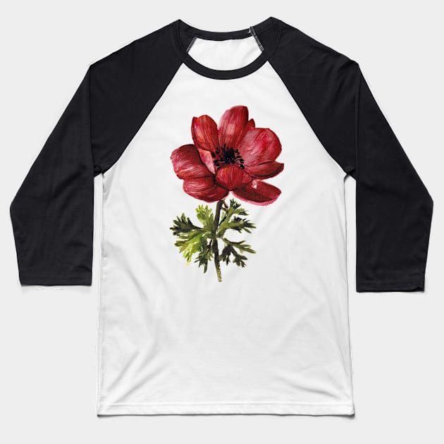 Red Anemone Flower Baseball T-Shirt by artofsuff